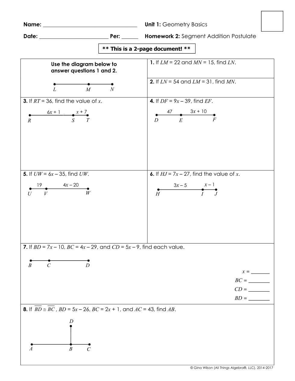 segment addition postulate worksheet segment addition postulate worksheet