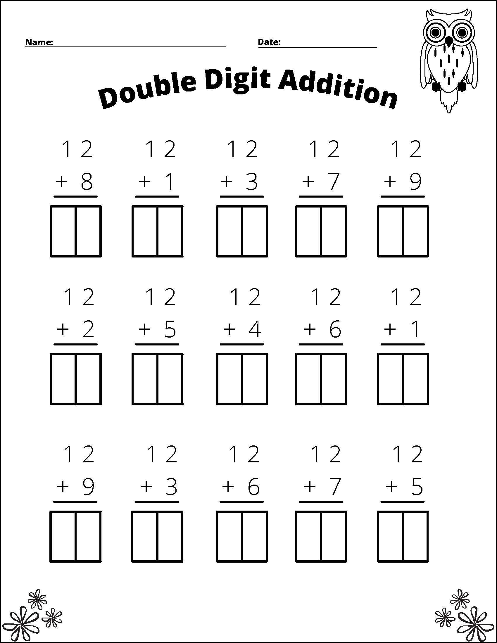 11 Printable Double Digit Addition Worksheets Numbers 10 20 Grades 1st And 2nd Etsy