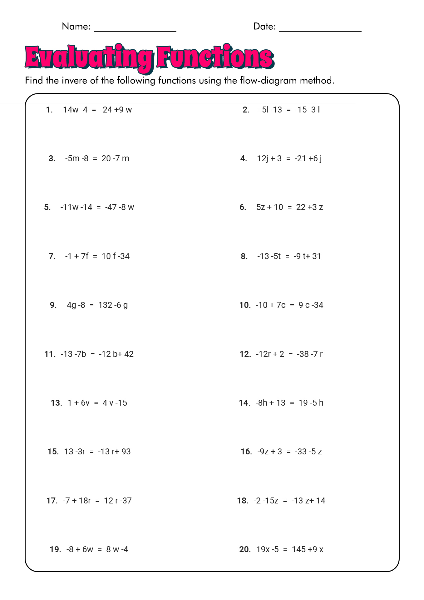 inverse functions worksheet
