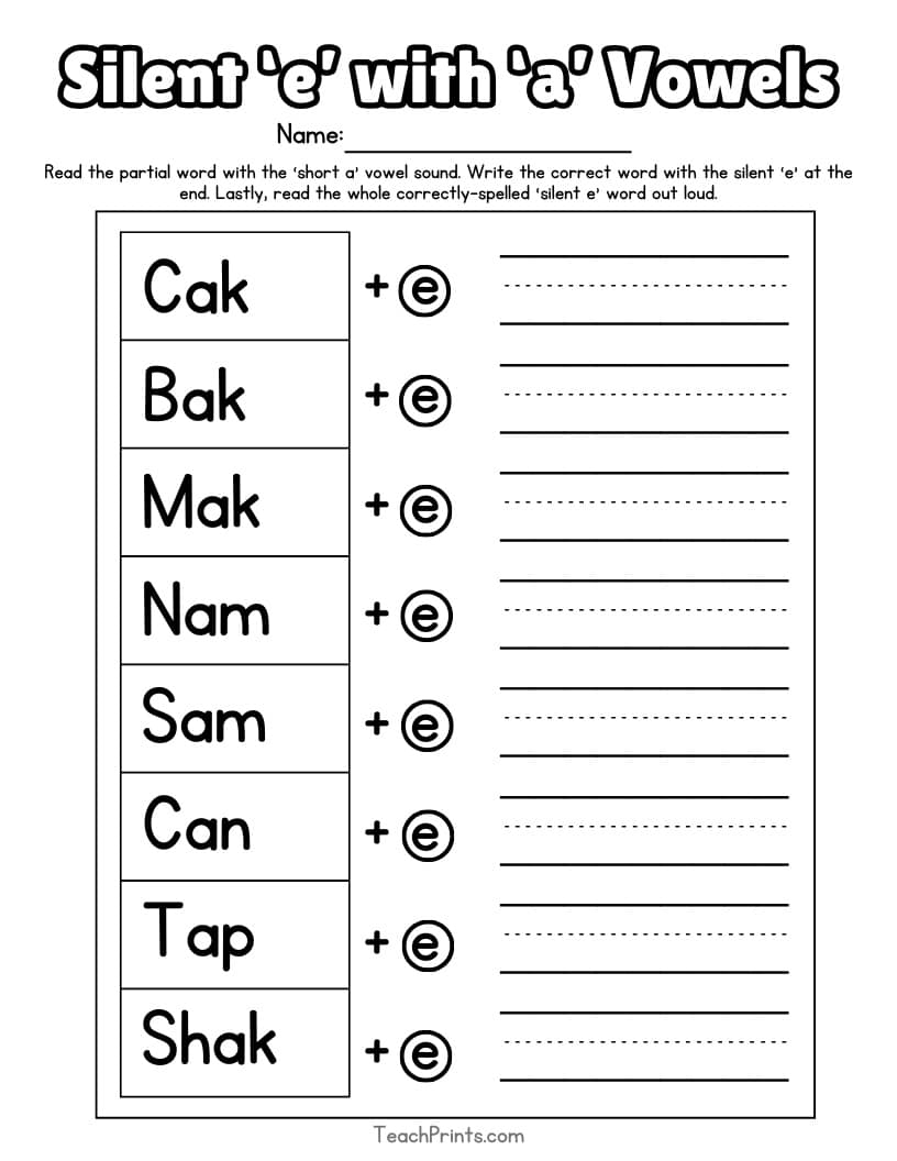 worksheet on magic e