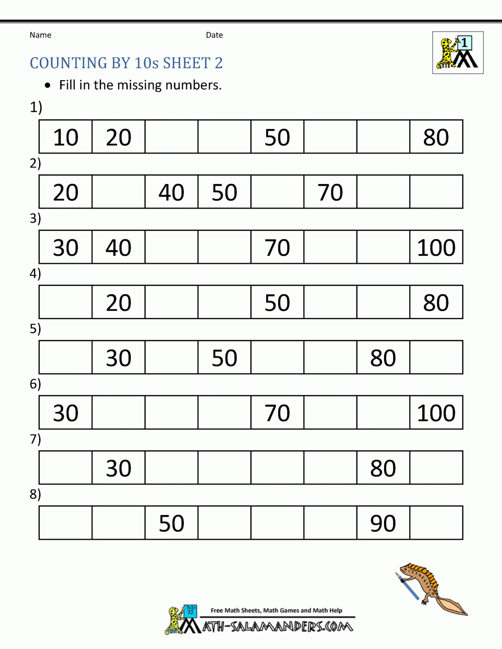 counting by 10 worksheets