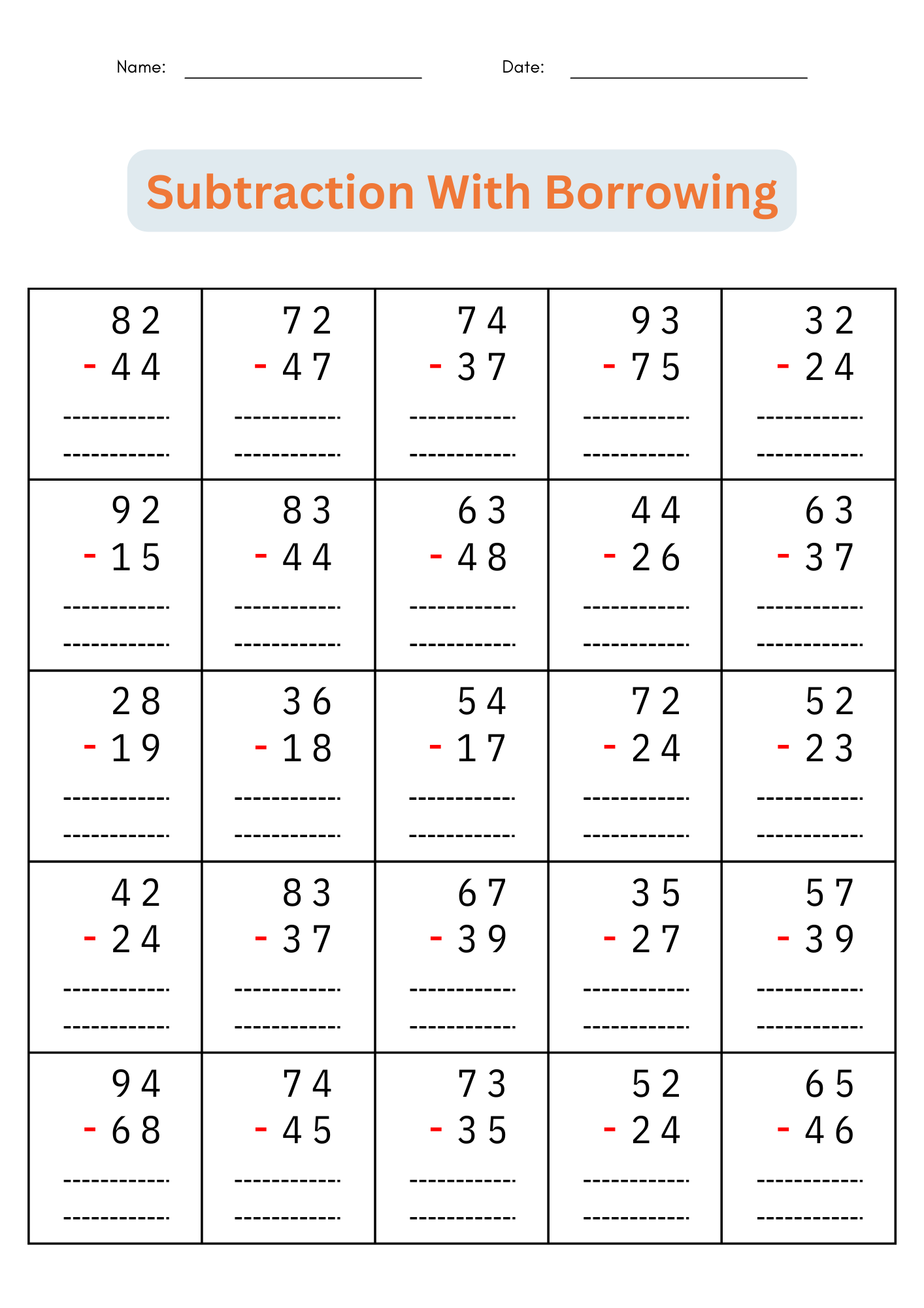 2 Digit Subtraction With Regrouping Number Math Worksheets For Grade 1 2 3 Made By Teachers 2 Digit Subtraction With Regrouping Number Math Worksheets For Grade 1 2 3 Made By Teachers