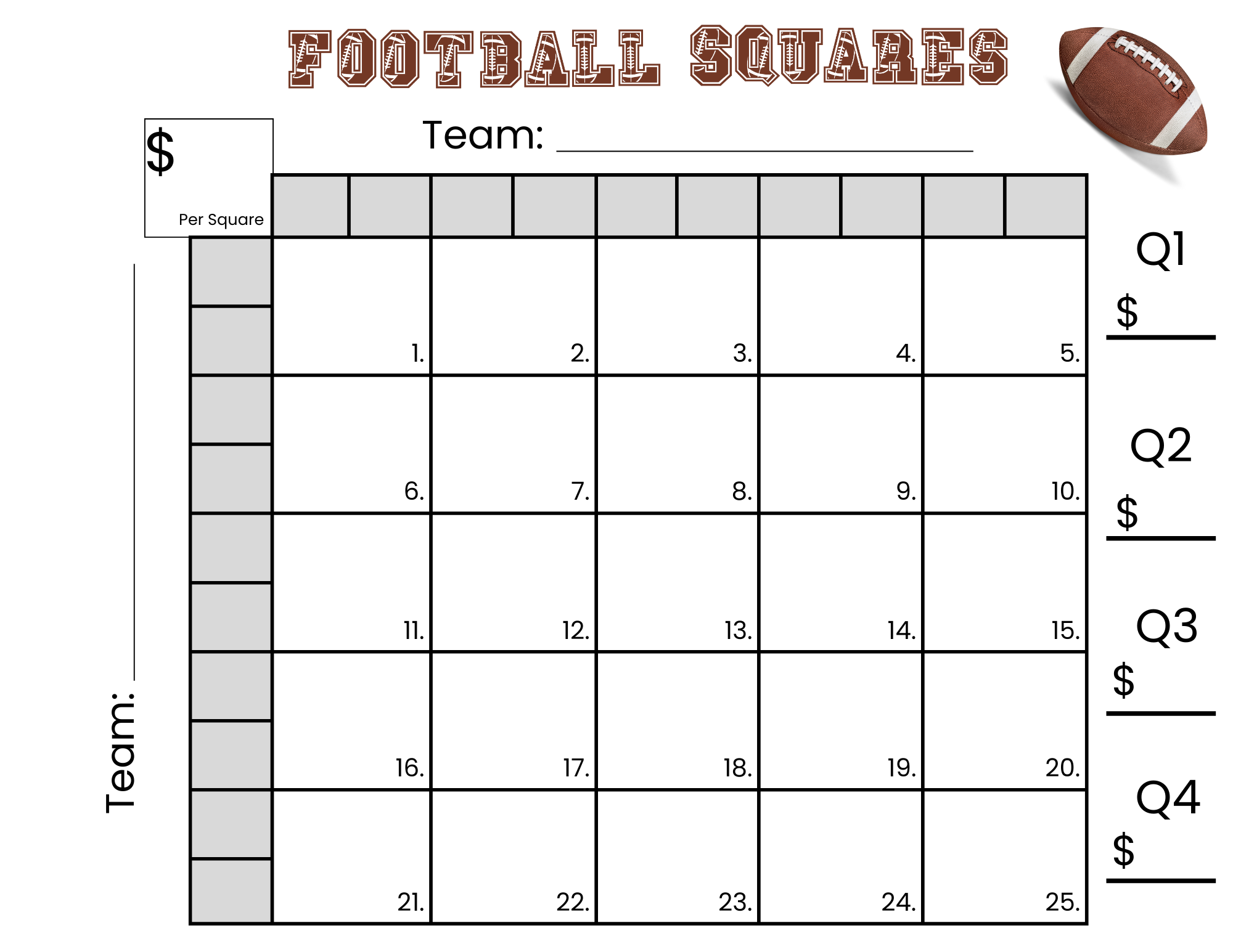 25 Football Squares Game Printable 5 5 Football Squares Instant Download 25 Football Squares Game Printable 5 5 Football Squares Instant Download