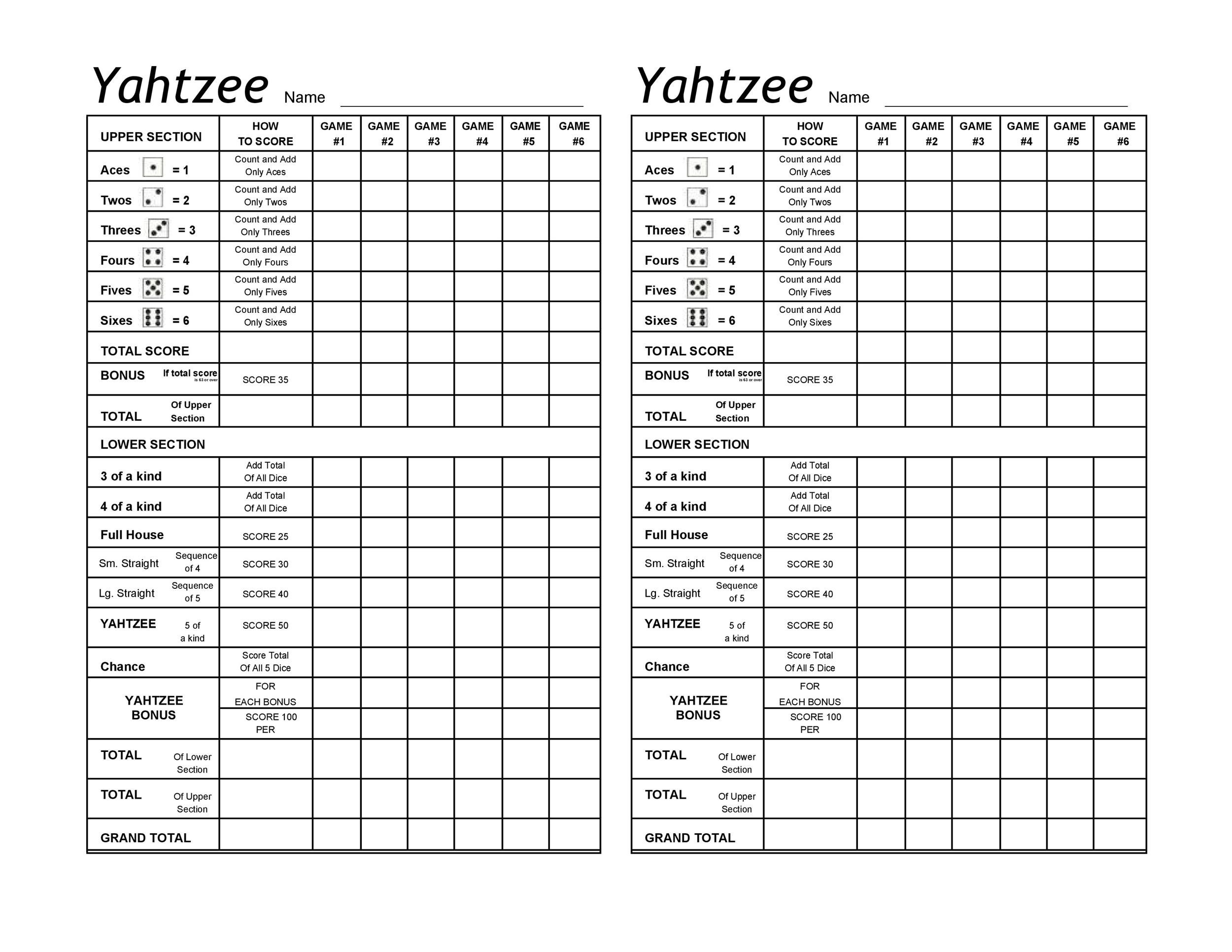 28 Printable Yahtzee Score Sheets Cards 101 FREE TemplateLab 28 Printable Yahtzee Score Sheets Cards 101 FREE TemplateLab