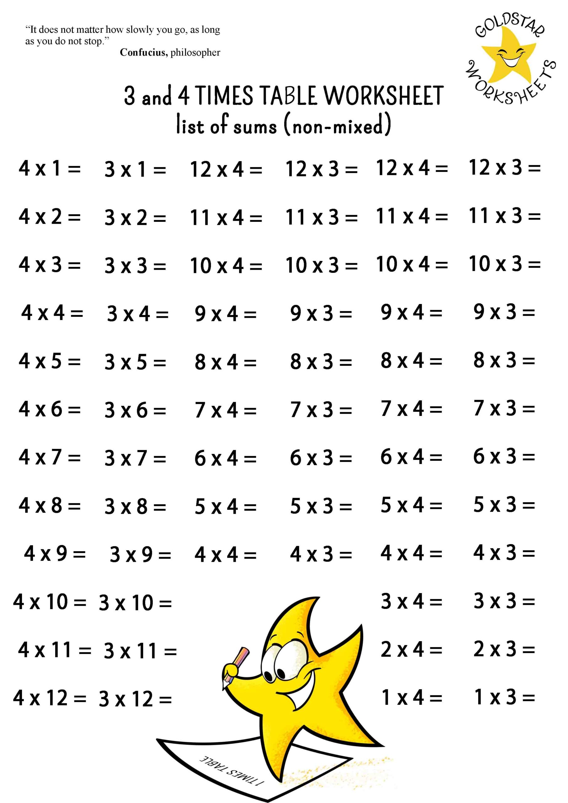 3 4 Times Tables On One Page Free Colorful Multiplication Sheets 3 4 Times Tables On One Page Free Colorful Multiplication Sheets