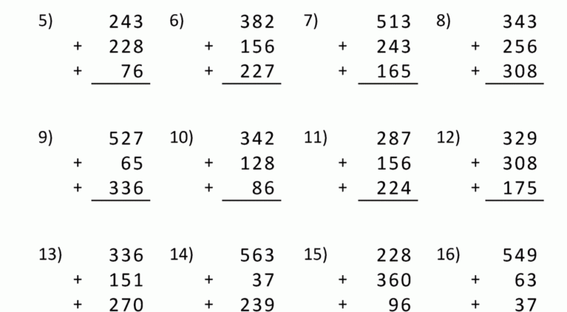 3 Digit Addition Worksheets