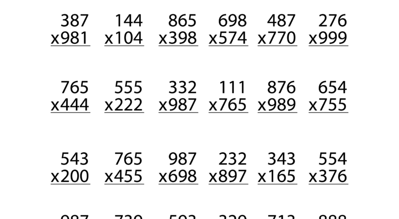 3 Digit By 3 Digit Multiplication Worksheets Exam Math Multiplication Made By Teachers