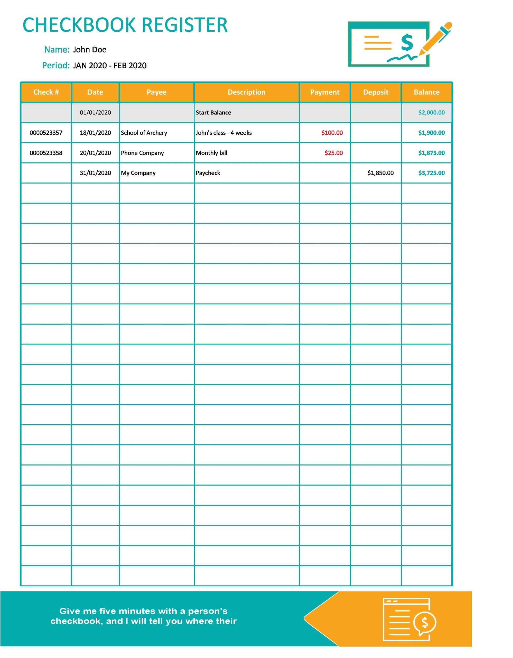check register printable