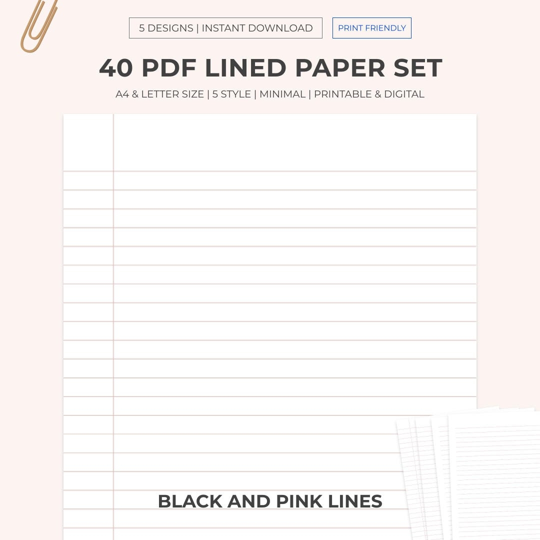 40 Printable Lined Paper PDF A4 US Letter Size Note Paper Template Note Taking Study Notepaper Foolscap Writing Paper Digital Etsy Denmark