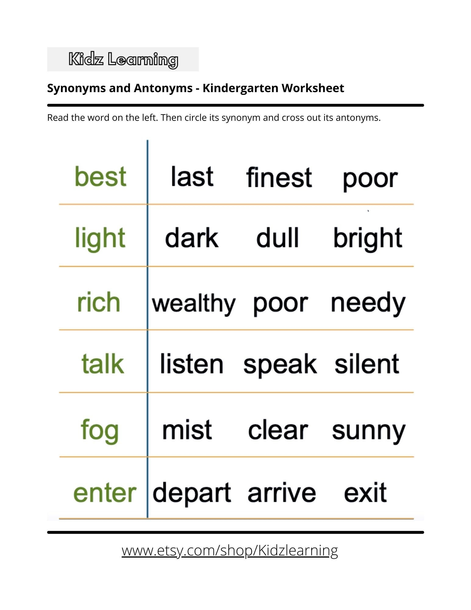 synonyms and antonyms worksheets