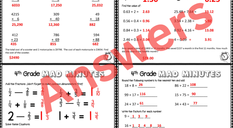 4th Grade Math Review Multiplication Division Word Problems Mad Minute Teaching Resources
