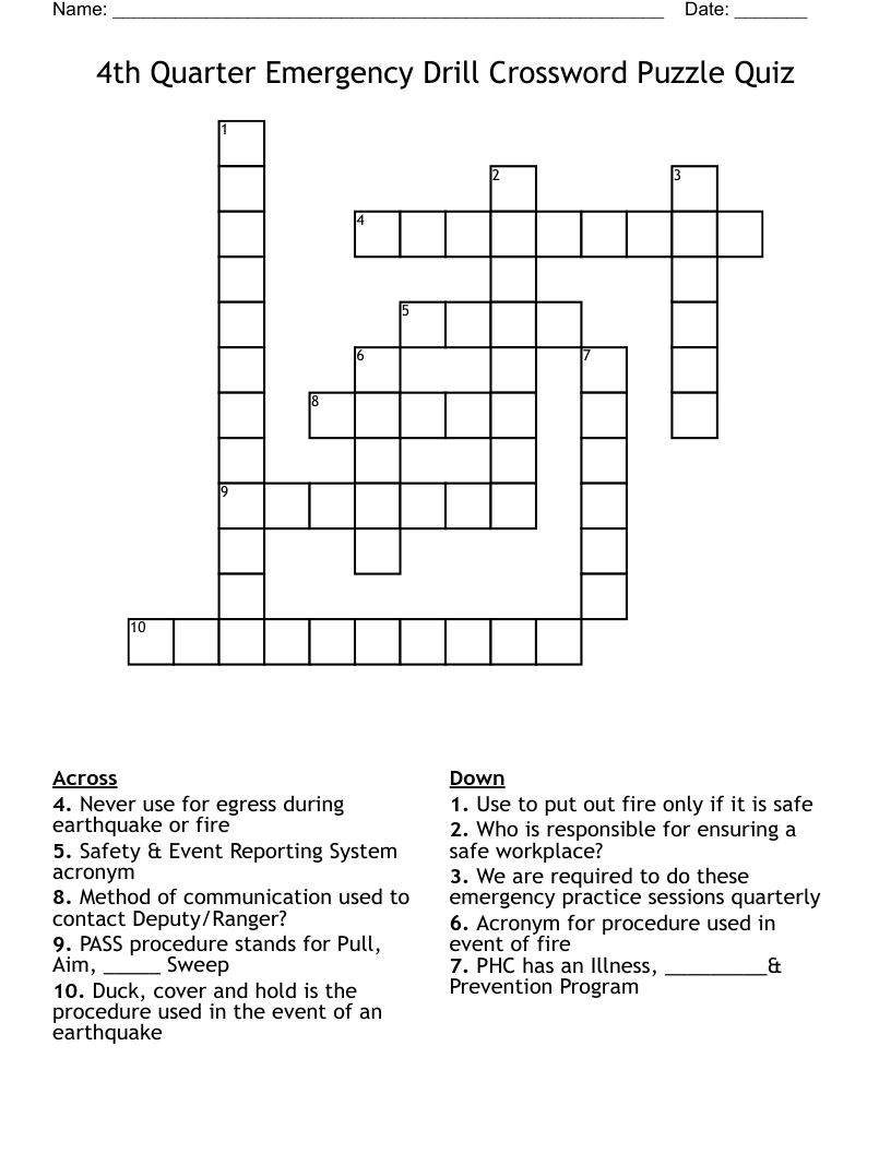 4th Quarter Emergency Drill Crossword Puzzle Quiz WordMint 4th Quarter Emergency Drill Crossword Puzzle Quiz WordMint