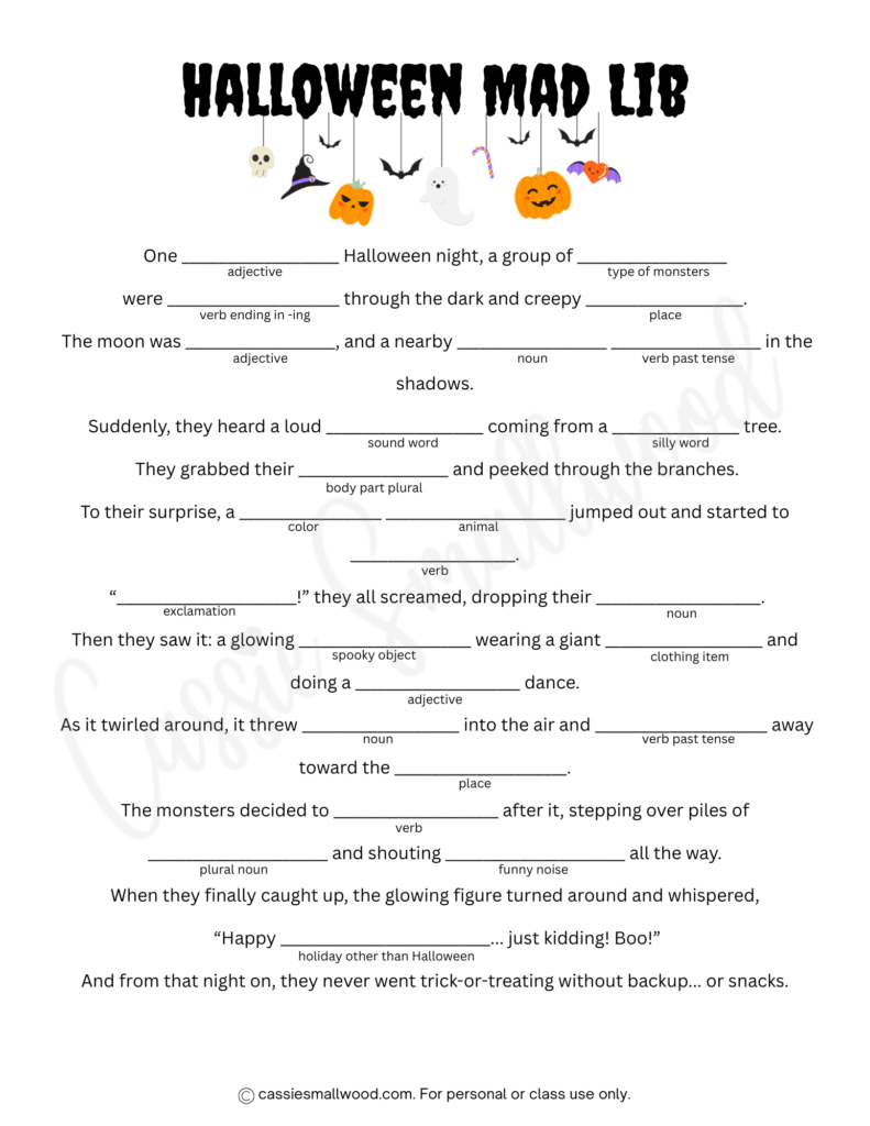 5 FUN Halloween Mad Libs FREE Printable Cassie Smallwood