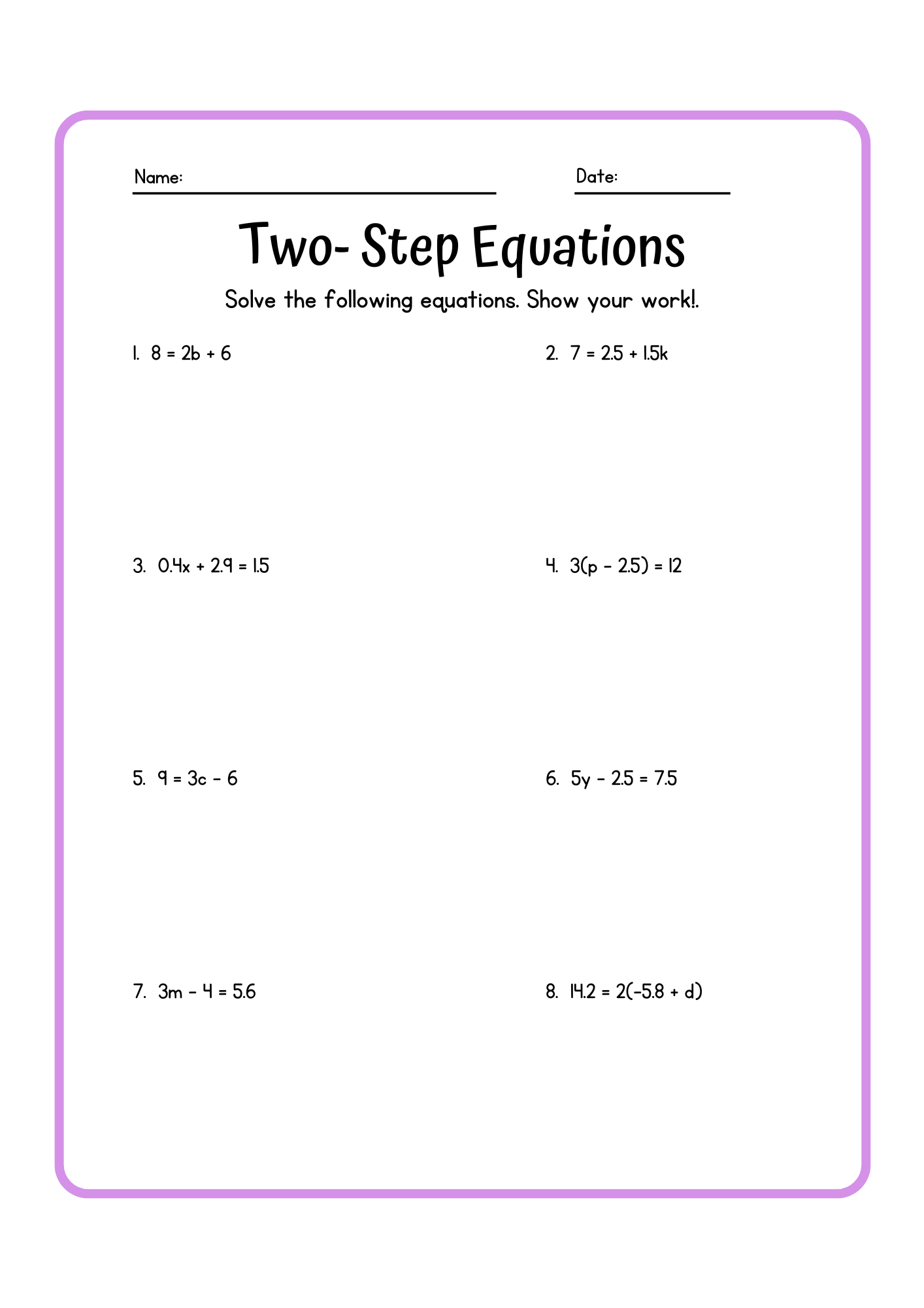 50 Two Step Equations Worksheet Samples To Download In PDF