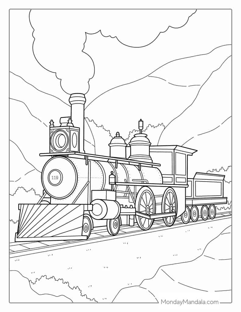 coloring book pages of trains