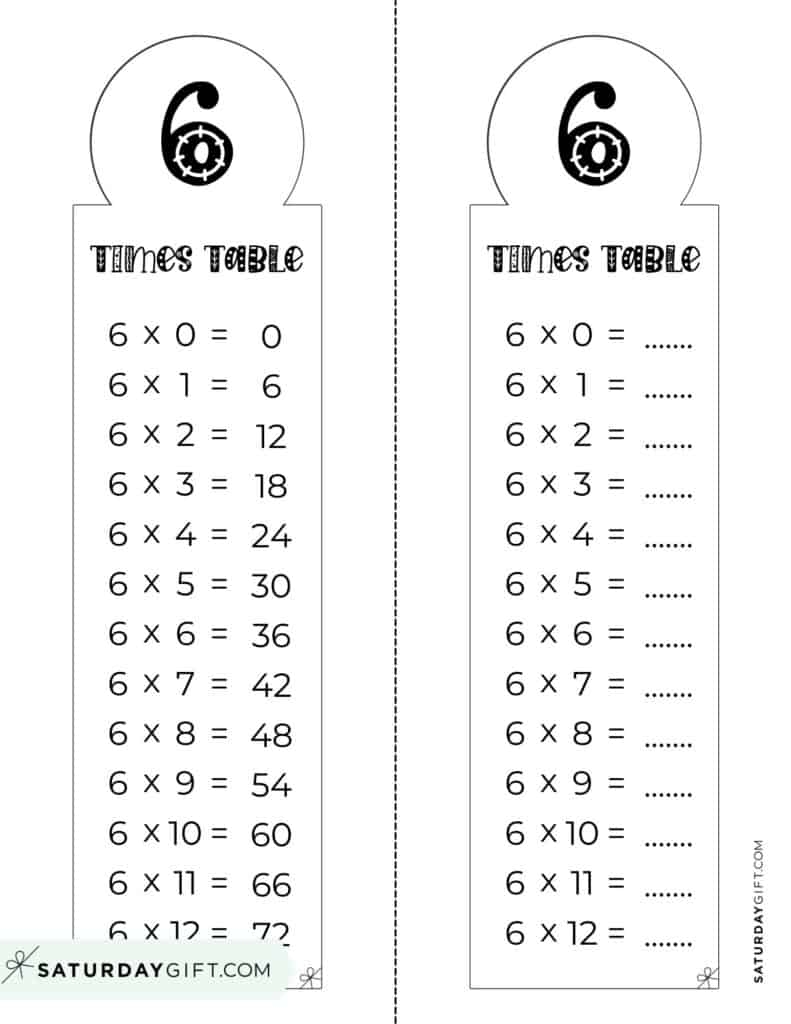 6 times table worksheet