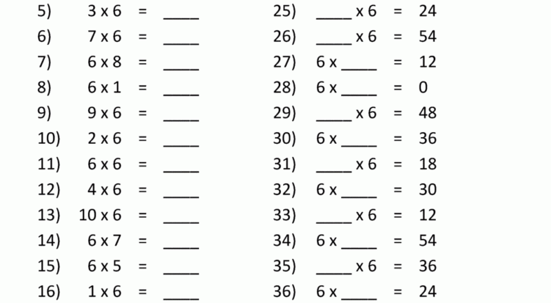 6 Times Tables Worksheets