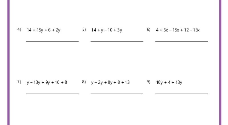 6th Grade Algebra Worksheets