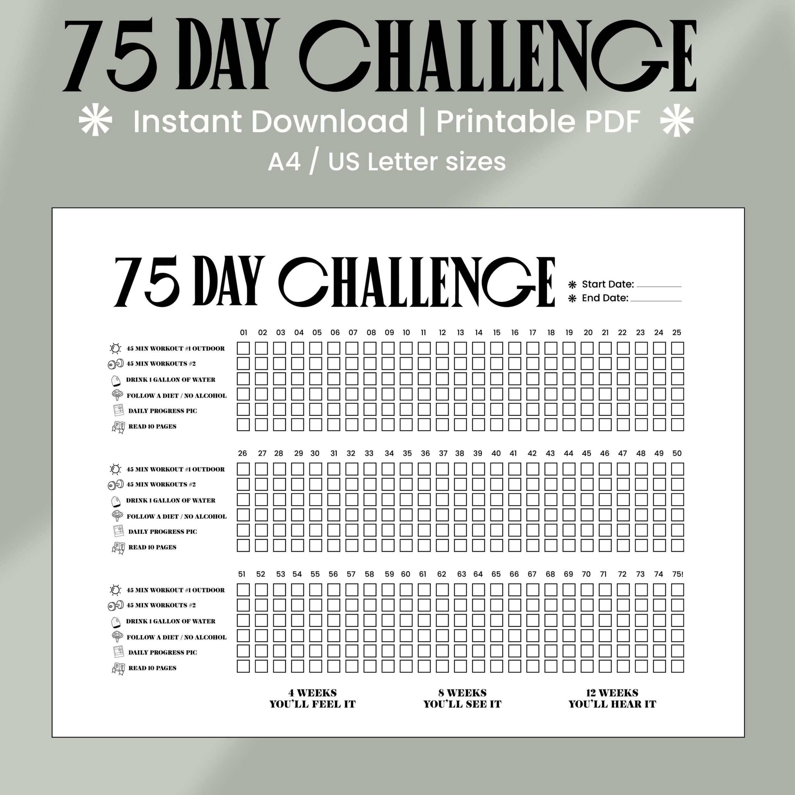 75 hard challenge printable