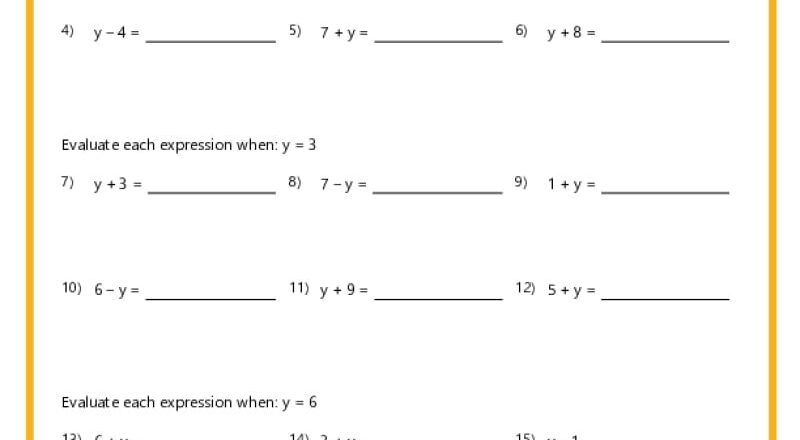 7th Grade Algebra Worksheets