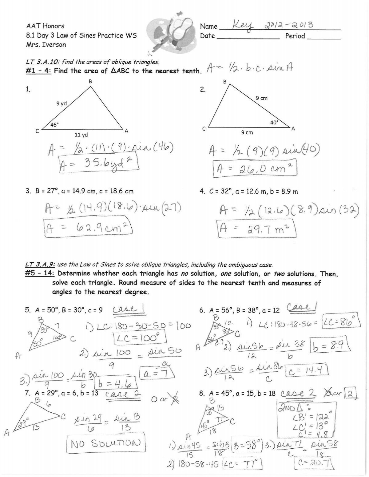 law of sines worksheet