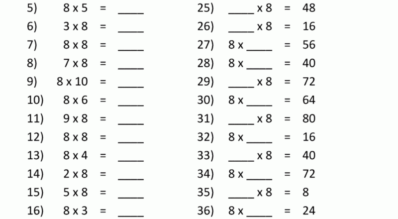 8 Times Table Worksheet Page