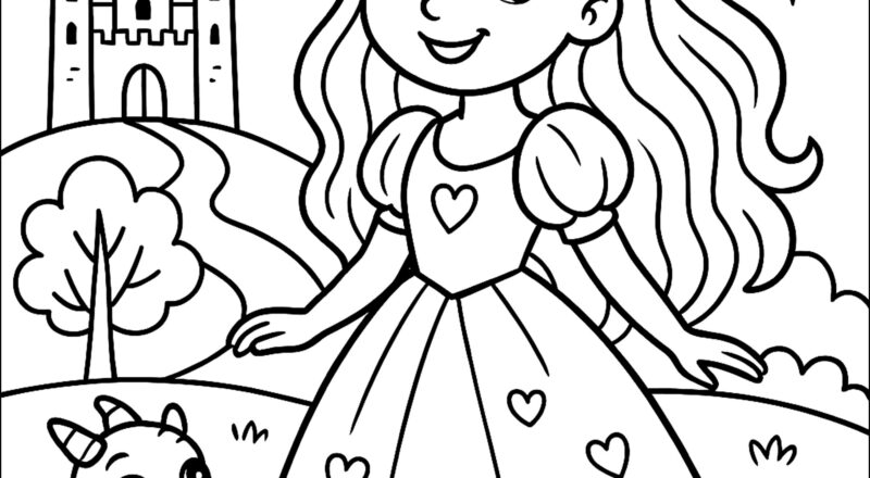 A Princess And Her Happy Dragon Princess Coloring Pages