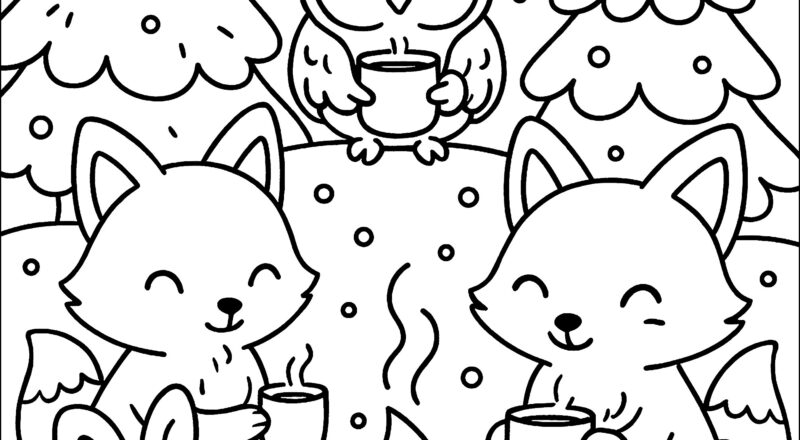 A Warm Gathering Of Happy Animals Winter Coloring Pages