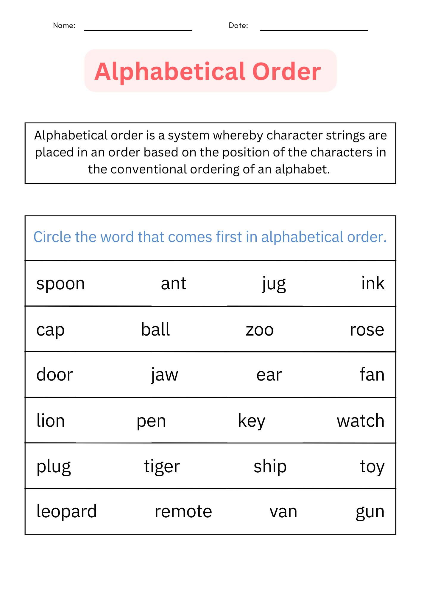 ABC Order Printable Alphabetical Order Worksheets For 1st L 2nd L 3rd Made By Teachers ABC Order Printable Alphabetical Order Worksheets For 1st L 2nd L 3rd Made By Teachers