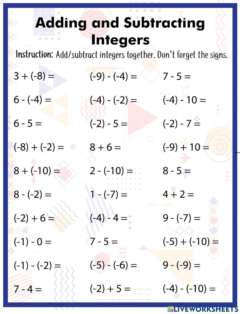 Adding And Subtracting Integers 3rd Grade Adding And Subtracting Integers 3rd Grade