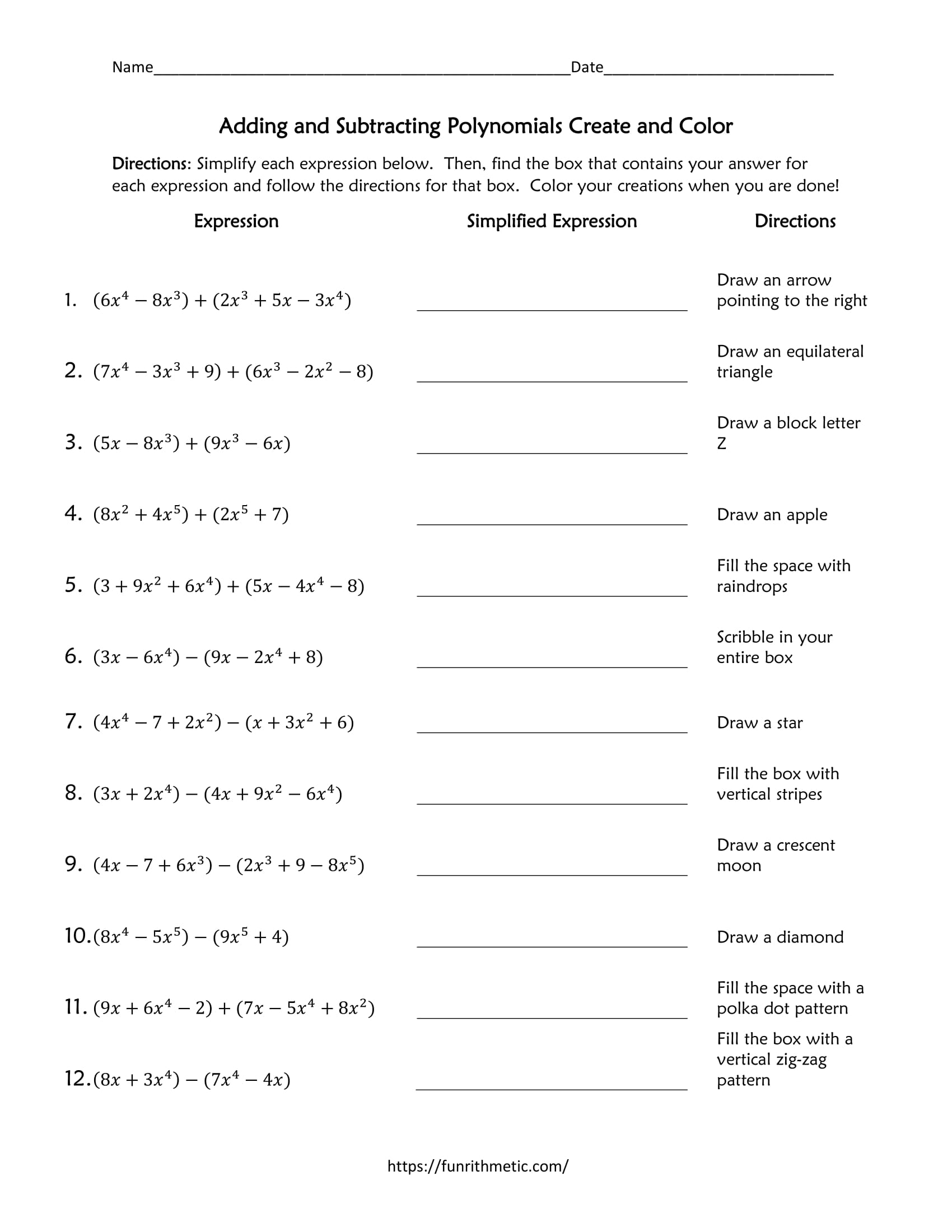 adding subtracting polynomials worksheet