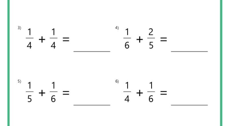 Adding Fractions With Unlike Denominators Worksheets