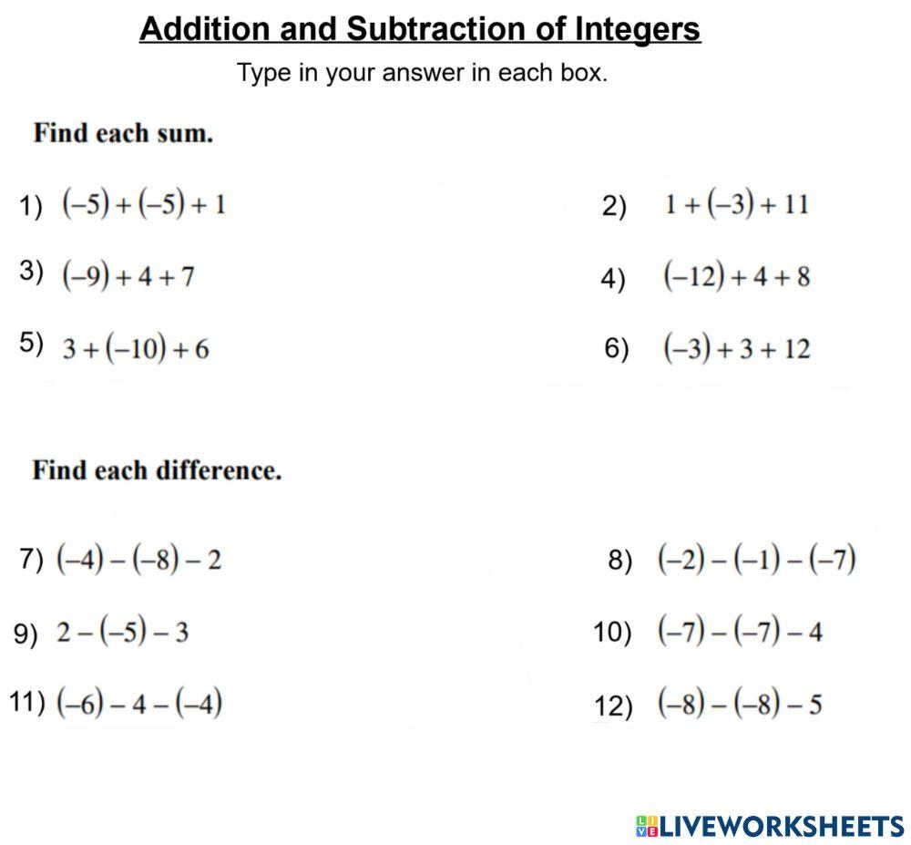 Adding Subtracting Integers Worksheet Worksheets Library Adding Subtracting Integers Worksheet Worksheets Library