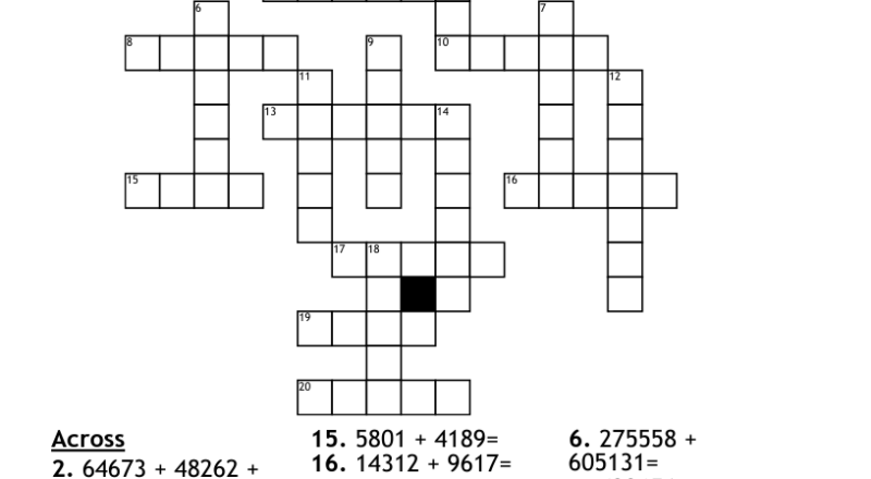 Addition Crossword Puzzle WordMint