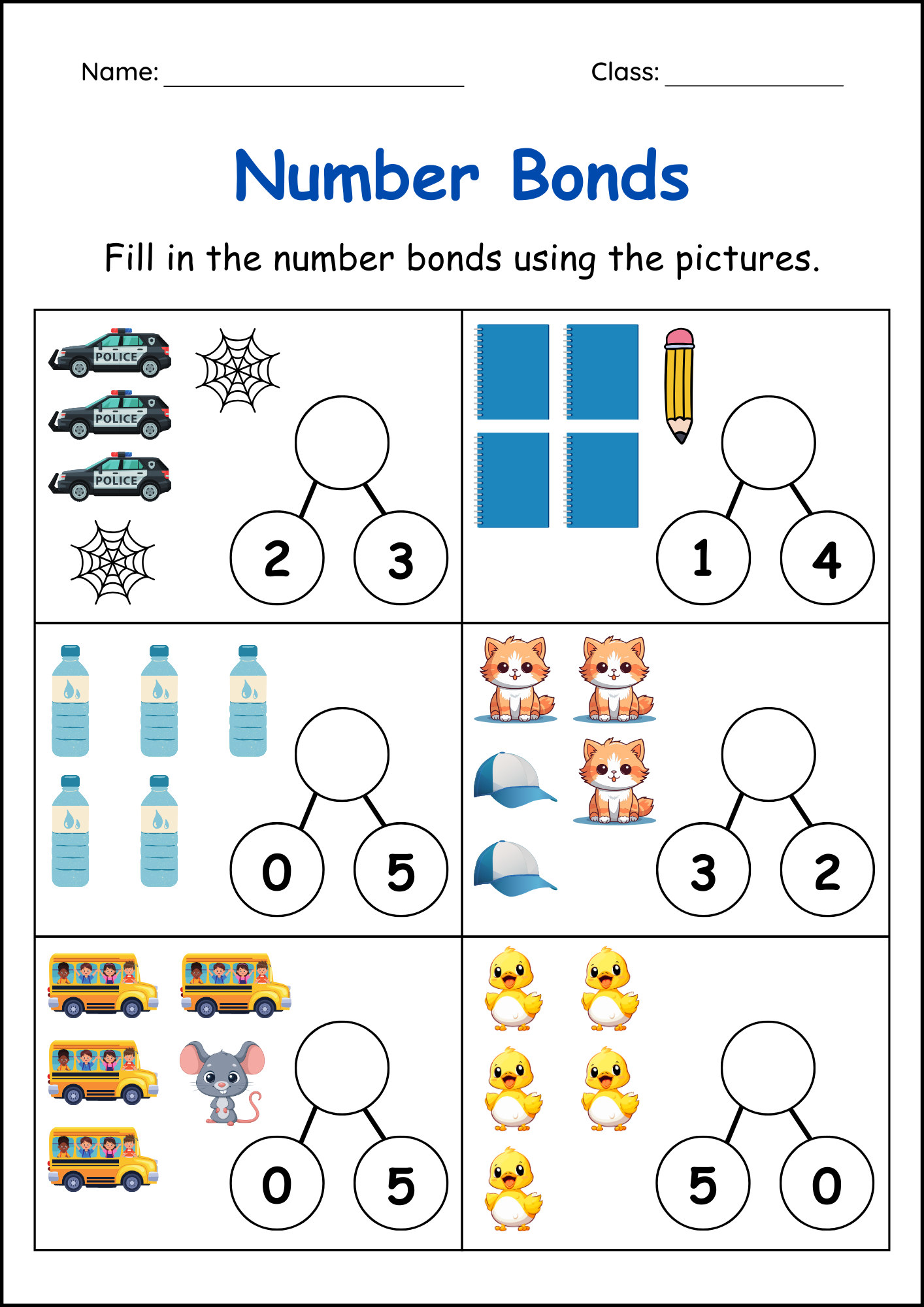 number bond worksheets