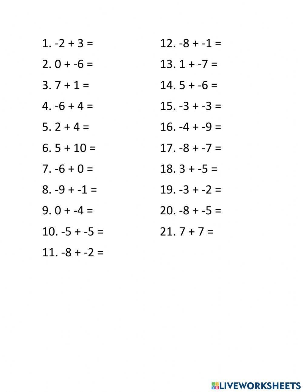 Addition Of Integers Interactive Worksheet Worksheets Library Addition Of Integers Interactive Worksheet Worksheets Library
