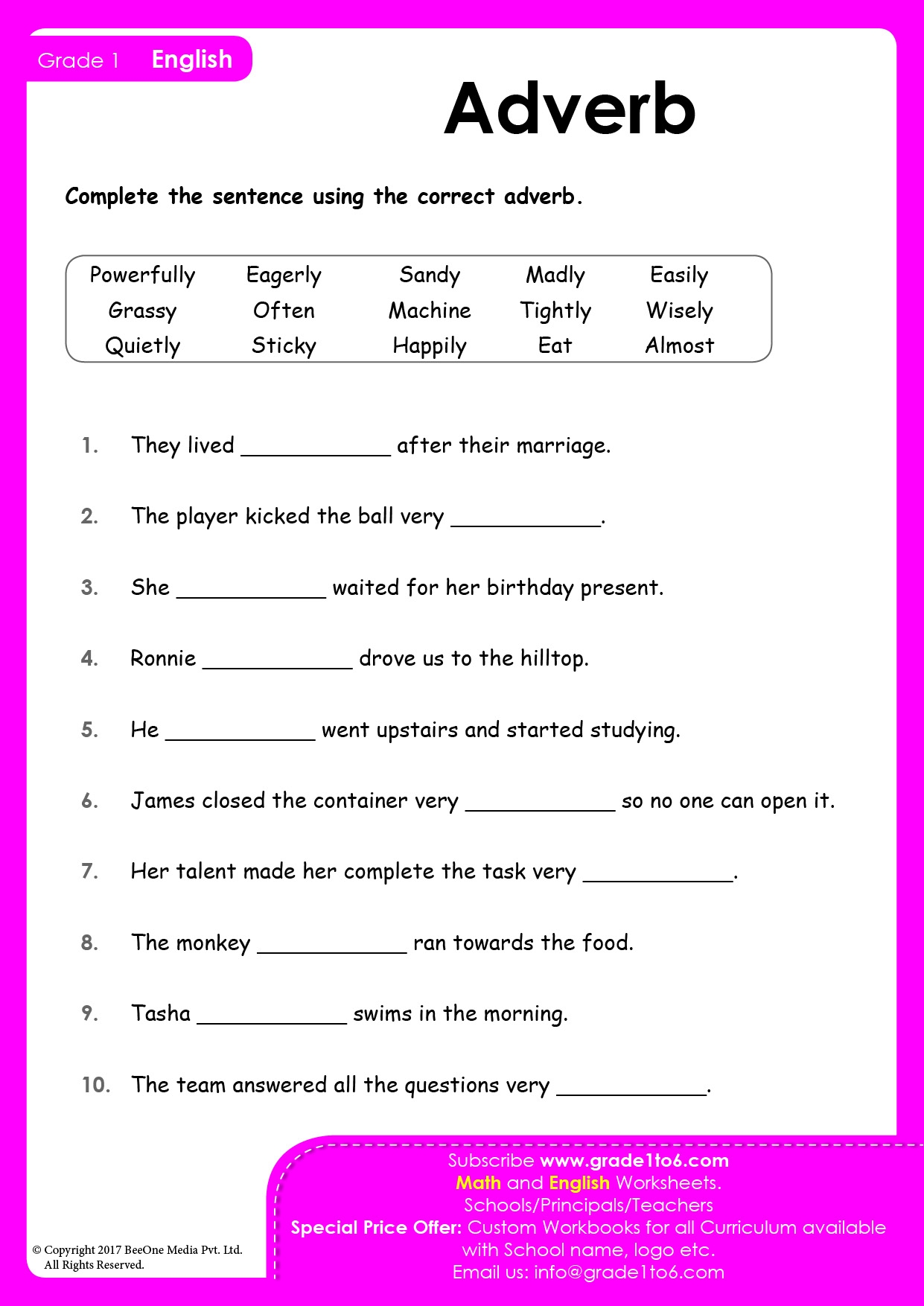 Adverb Worksheets Grade 1 Grade1to6 Worksheets Library