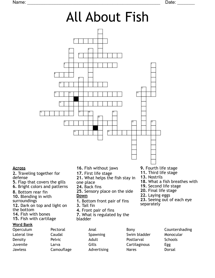 All About Fish Crossword WordMint All About Fish Crossword WordMint