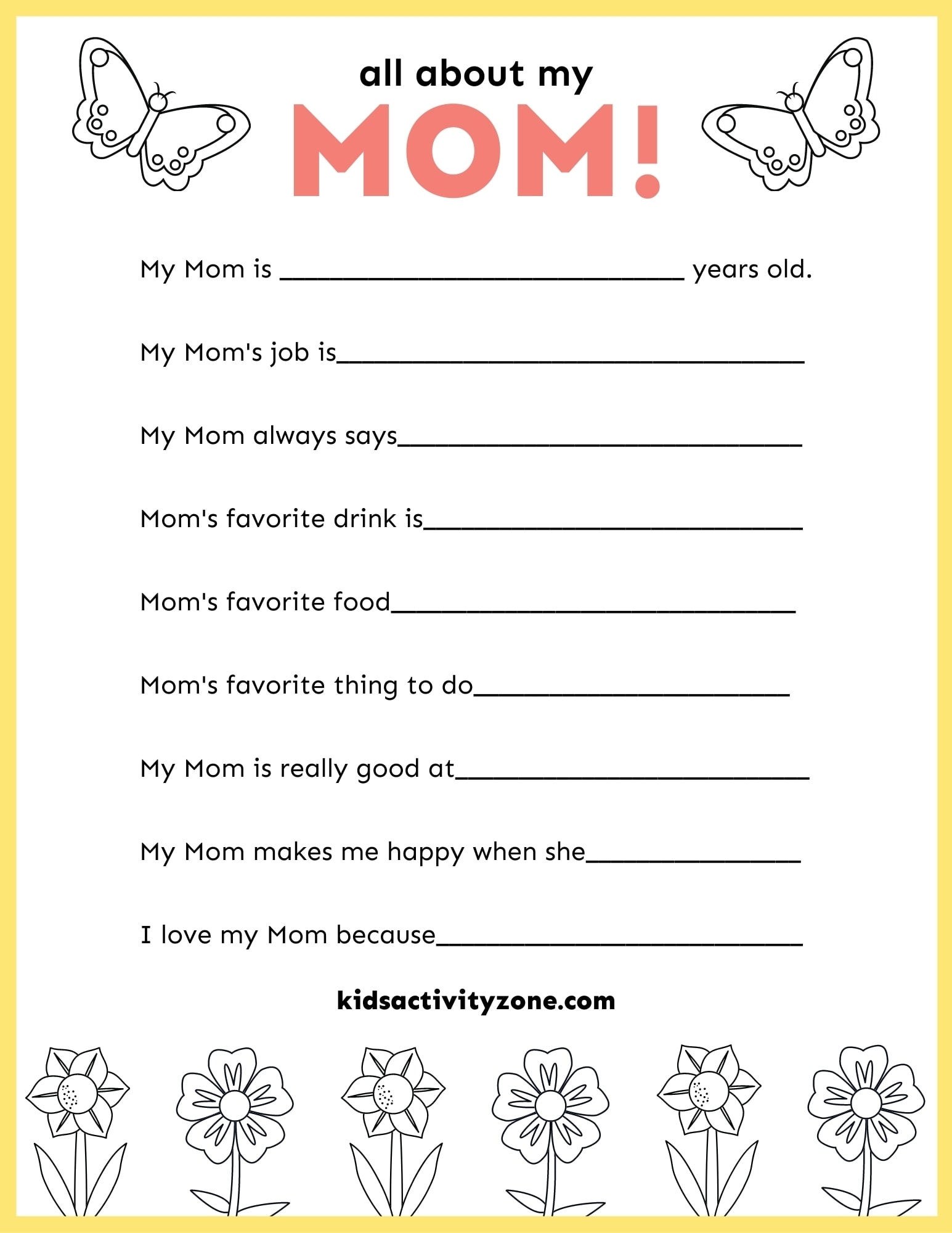 all about my mom printable
