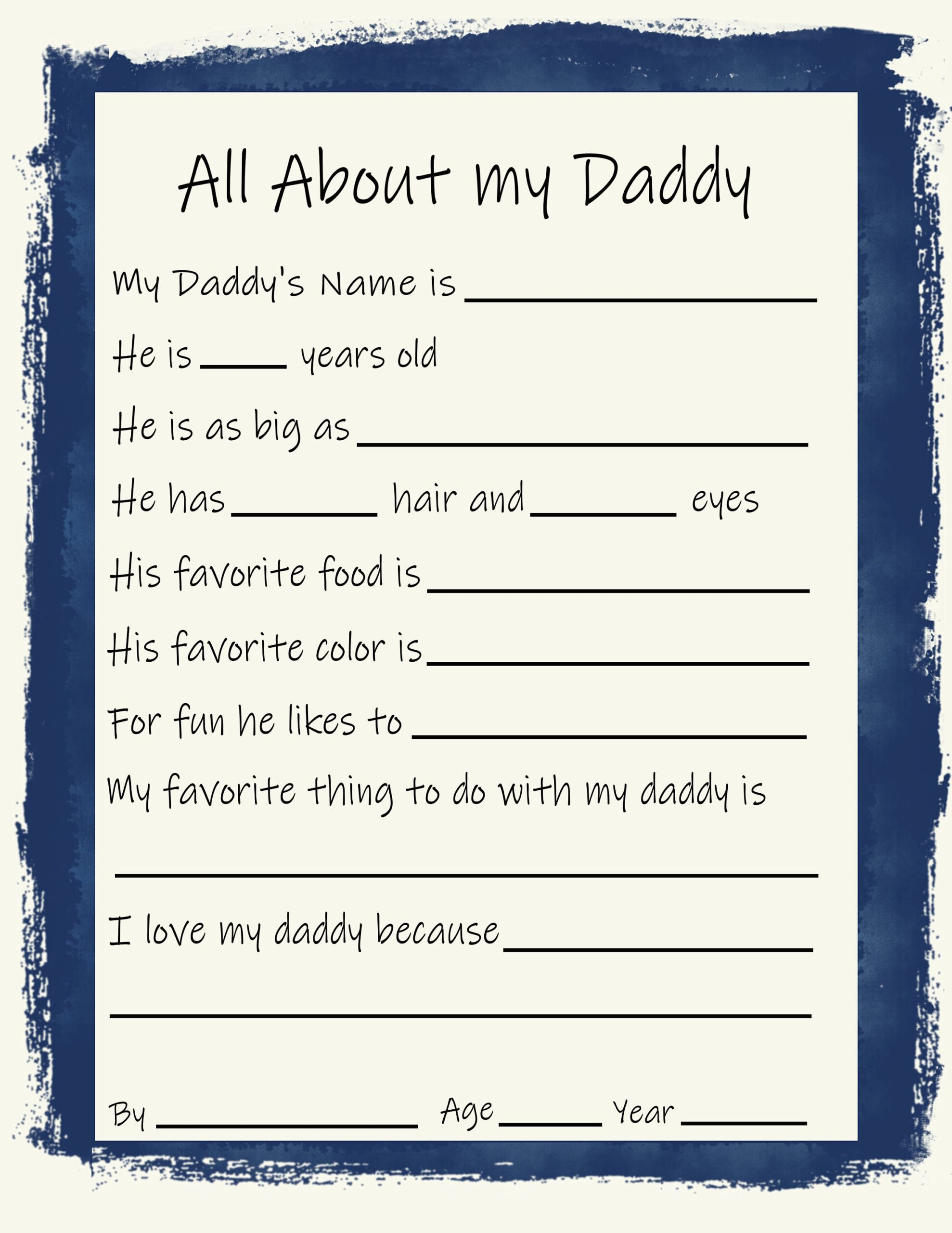 All About My Daddy Father s Day Printable Birthday Gift For Dad Printable Father s Day Gift Father s Day Gift From Kids Etsy