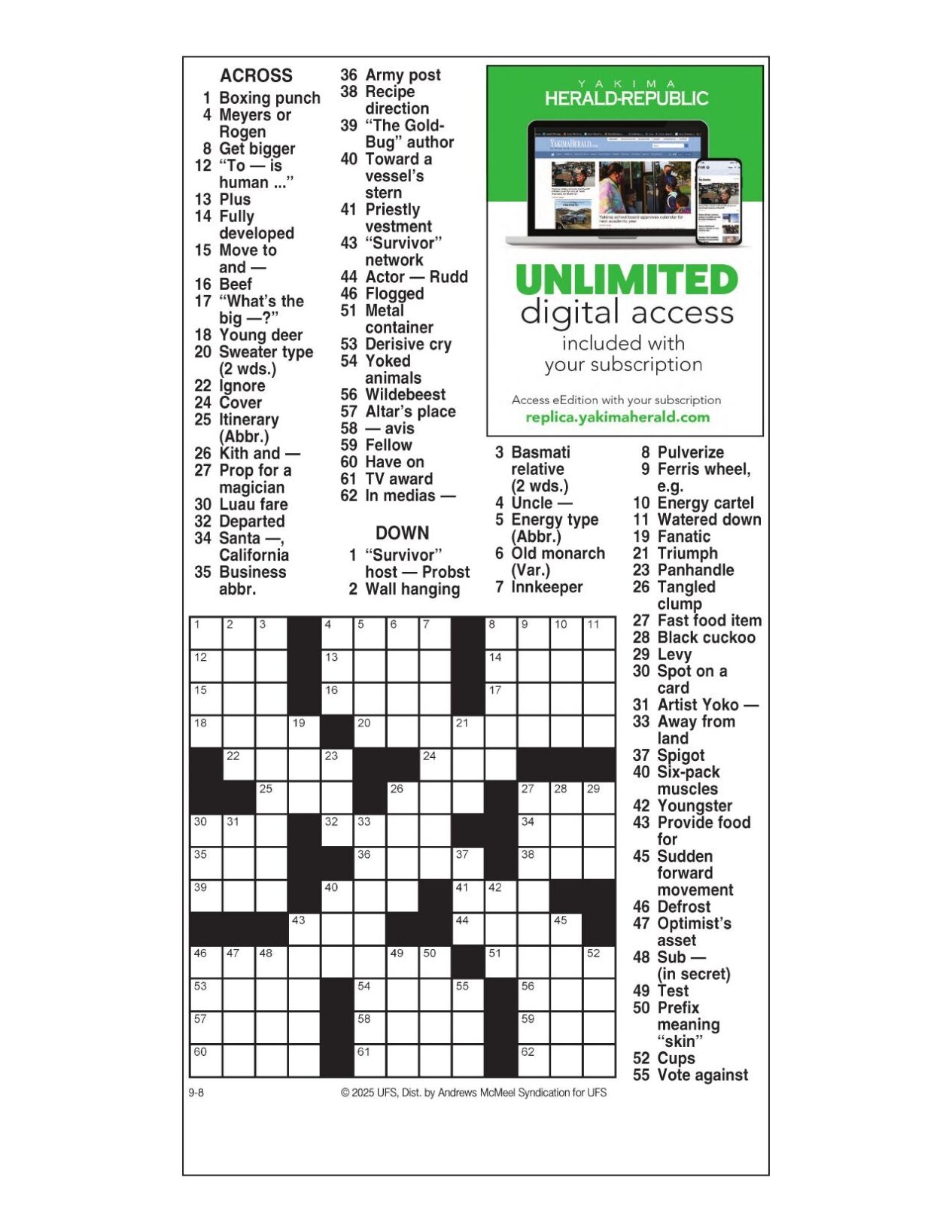 AM Crossword Sept 8 2025 Crosswords Yakimaherald AM Crossword Sept 8 2025 Crosswords Yakimaherald