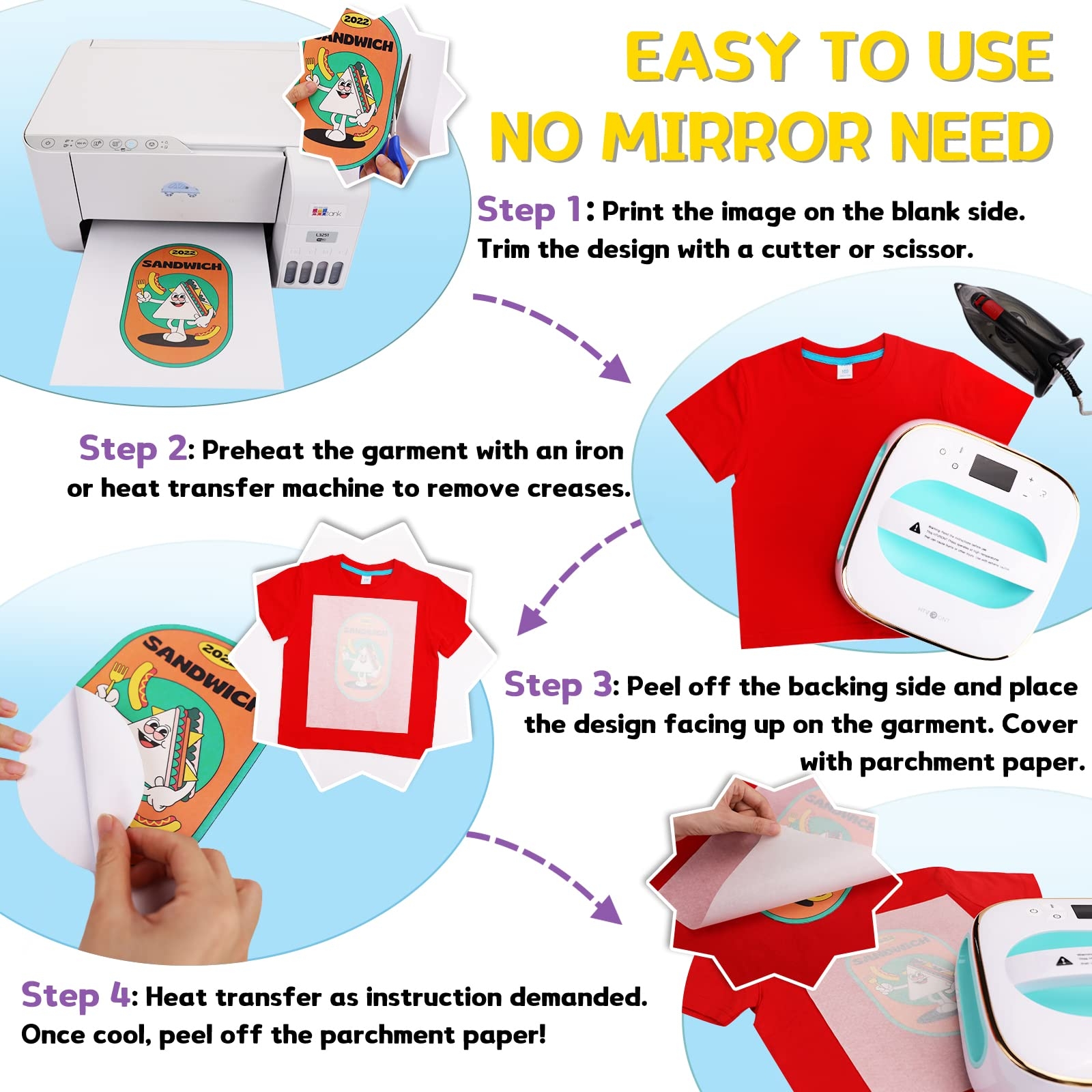 Amazon HTVRONT Heat Transfer Paper For Dark T Shirts 100 Pack 8 5x11 Iron On Transfer Paper For Inkjet Printer Easy To Use Printable Heat Transfer Vinyl Vibrant Color Durable Soft 