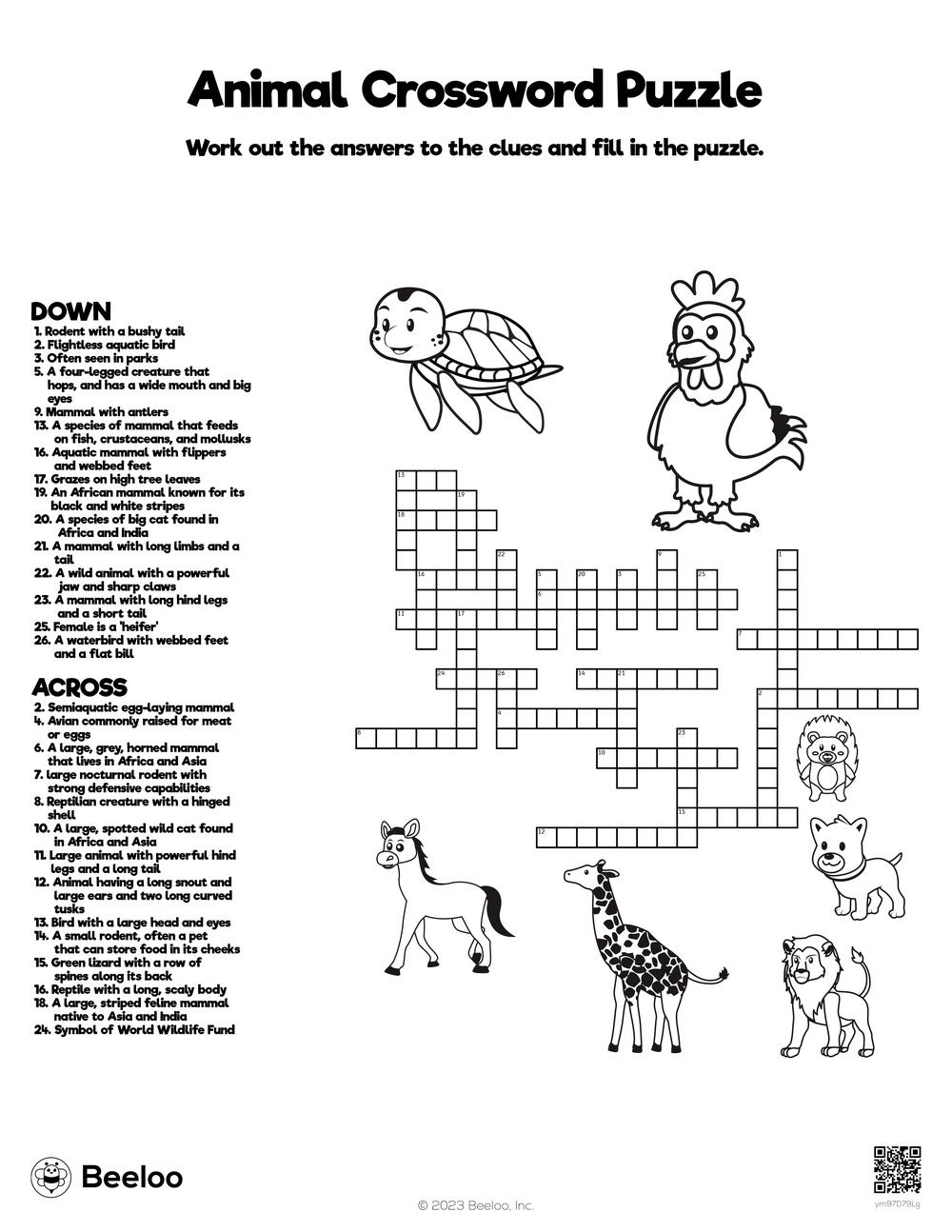Animal Crossword Puzzle Beeloo Printable Crafts And Activities For Kids