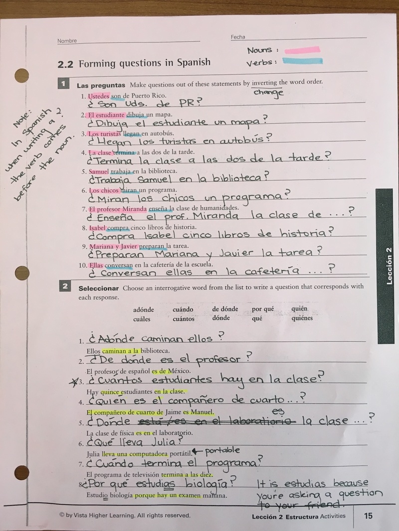 Answer Key Forming Questions In Spanish Skyline High School Spanish Answer Key Forming Questions In Spanish Skyline High School Spanish
