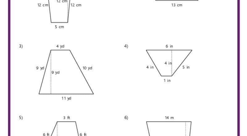 Area And Perimeter Of Trapezoids K12 Math Worksheets