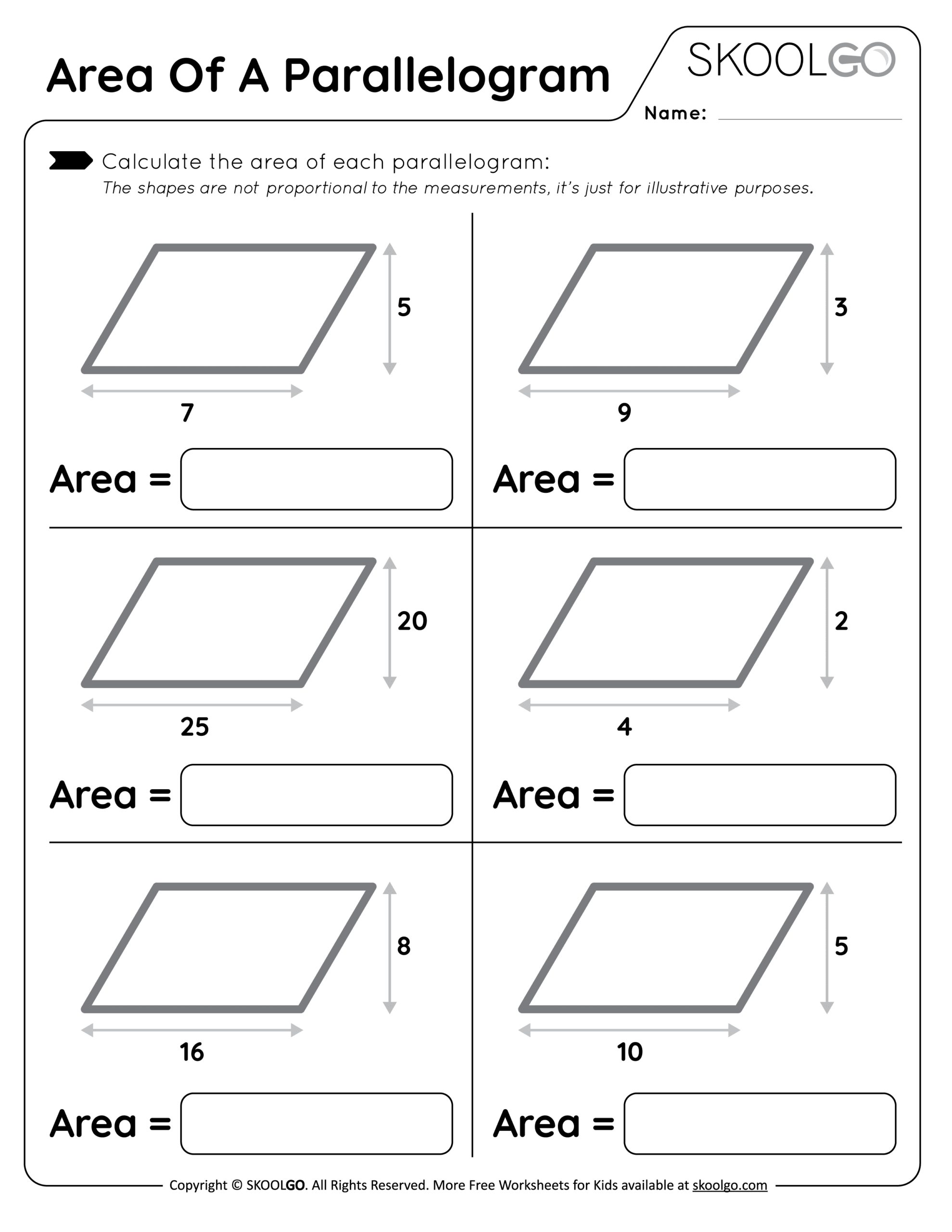 Area Of A Parallelogram Free Worksheet For Kids SKOOLGO Area Of A Parallelogram Free Worksheet For Kids SKOOLGO