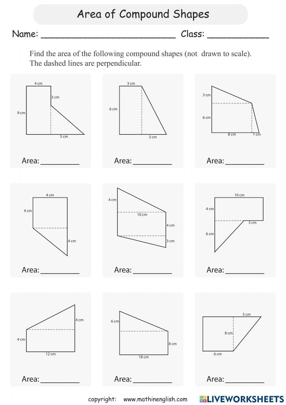 area of compound shapes worksheet
