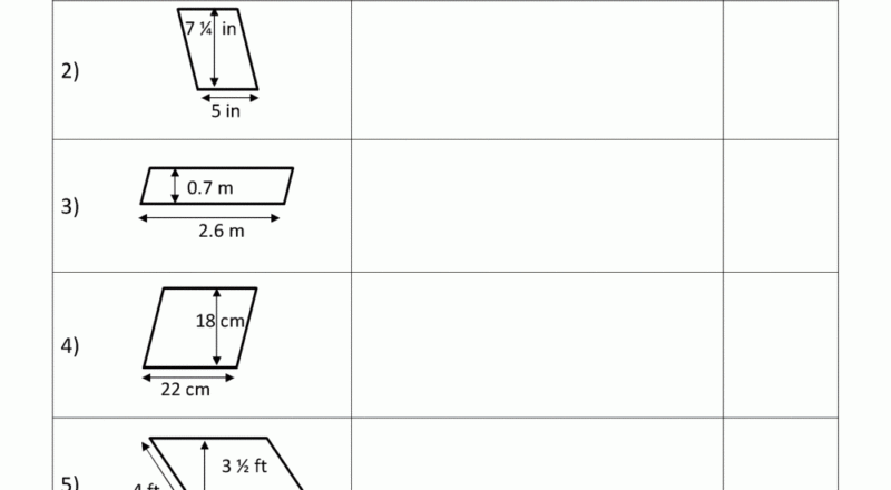 Area Of Parallelogram Worksheet