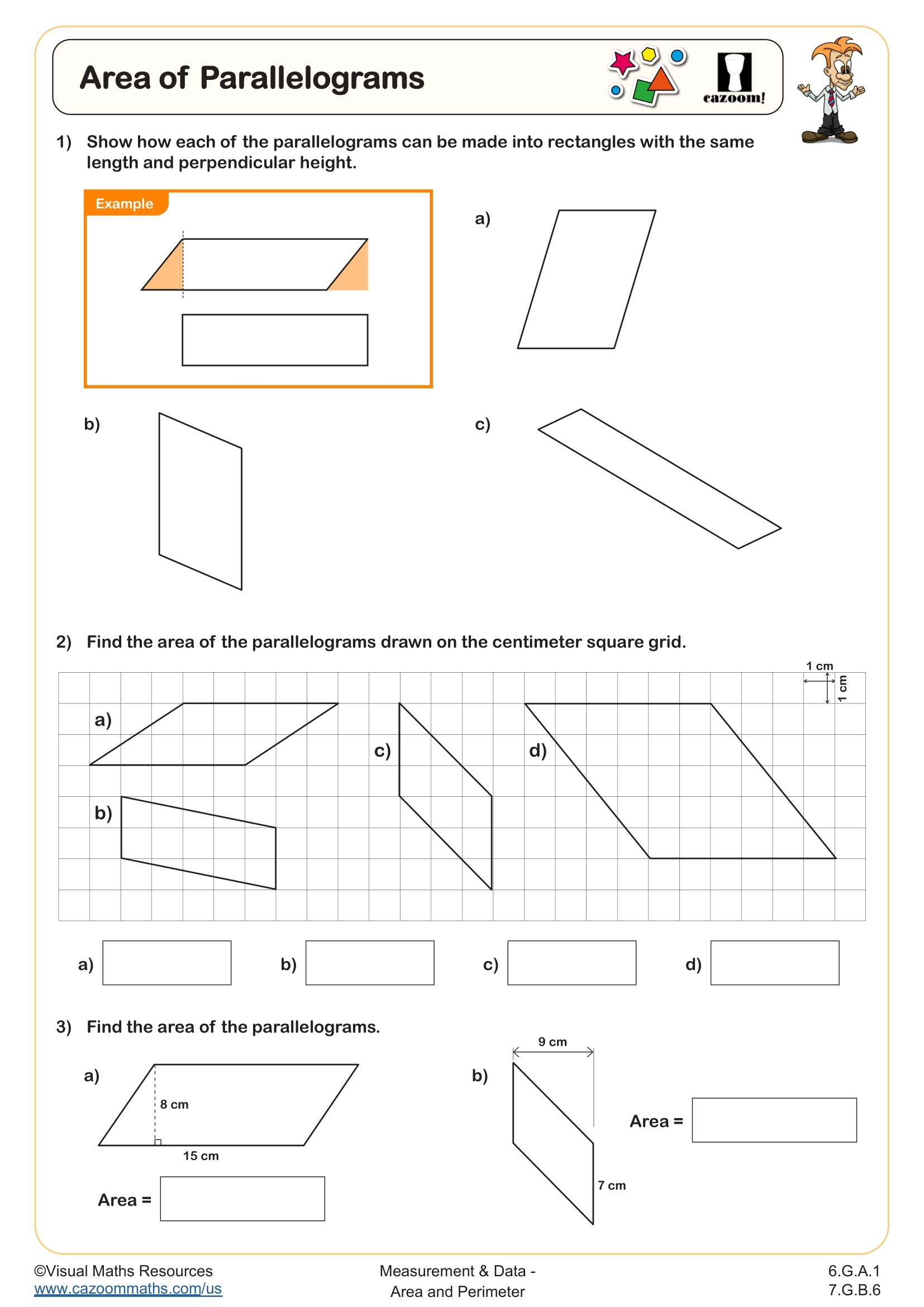 area of parallelogram worksheet area of parallelogram worksheet