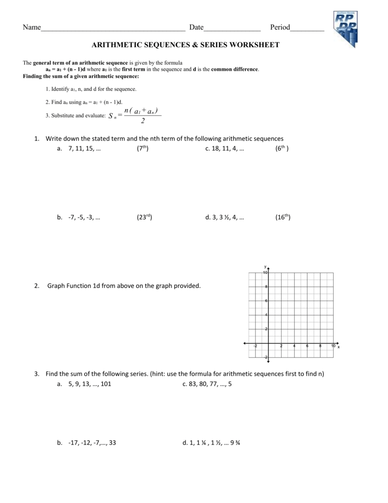 Arithmetic Sequences Series Worksheet Arithmetic Sequences Series Worksheet